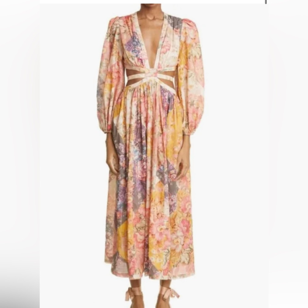 Zimmermann Floral Print Maxi Cut-Out Dress